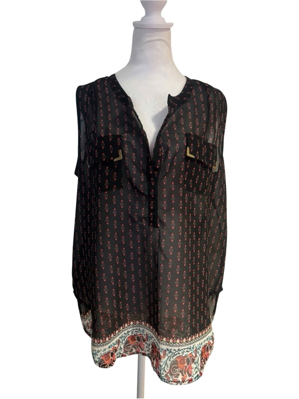 Live 4 Truth 1X Sleeveless Tunic Blouse Elephant Hem Boho Festival Sheer Top